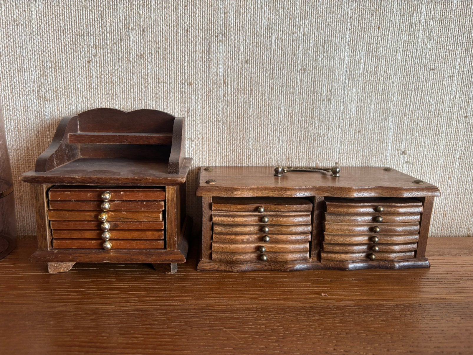 Eneemble sous verre vintage bois et liège, Enlèvement, Utilisé