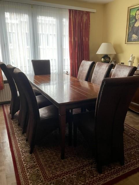Uitschuifbare houten eettafel + 8 stoelen, Huis en Inrichting, Complete eetkamers, Ophalen