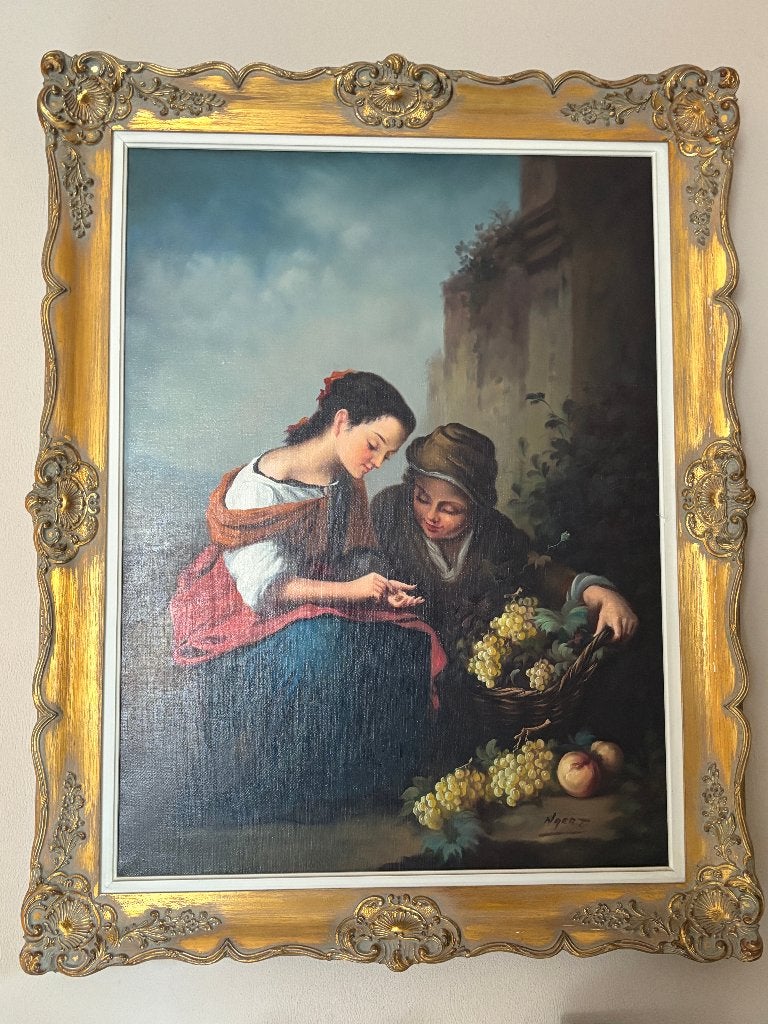Schilderij koppeltje, Portrait ou Personnes, Signé, Enlèvement, Toile