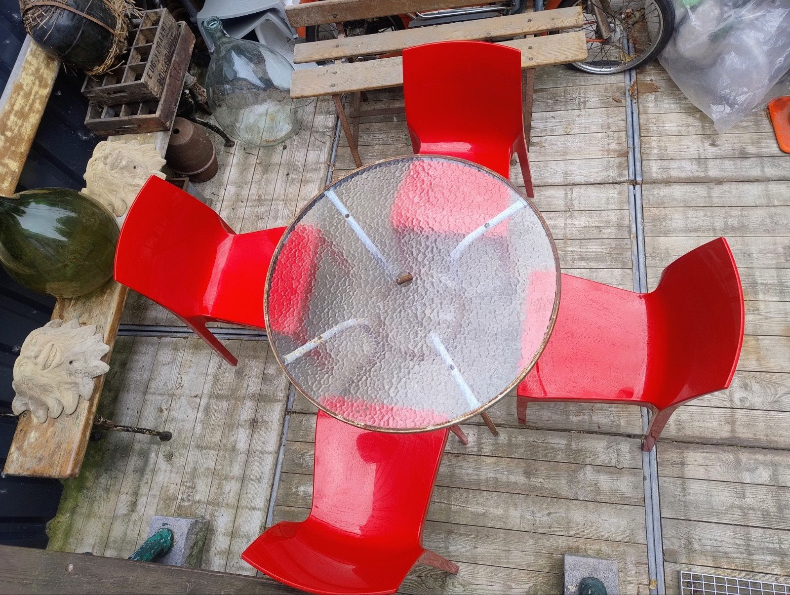 vintage retro tafel glas, jaren 70. 4 Italiaanse stoelen, Enlèvement