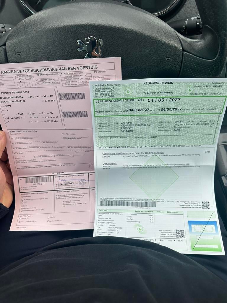 Peugoet 5008 1,6 benzin klaar voor ingeschreven, Enlèvement