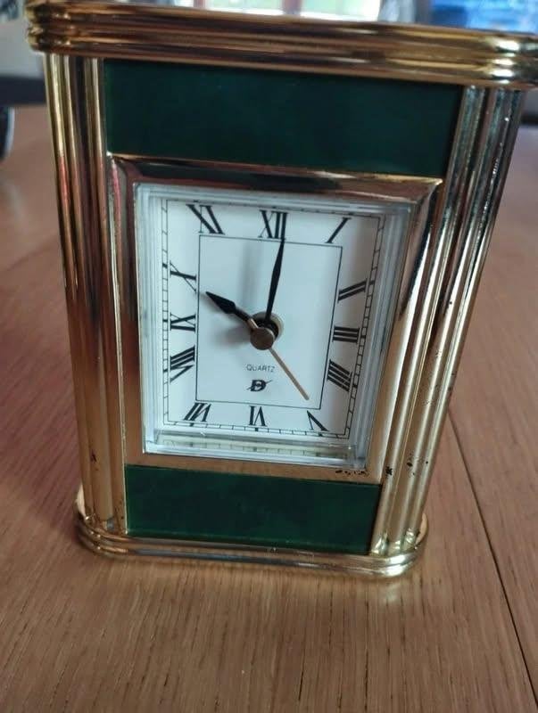 Vintage klok wekker groen en goud, Antiek en Kunst, Ophalen