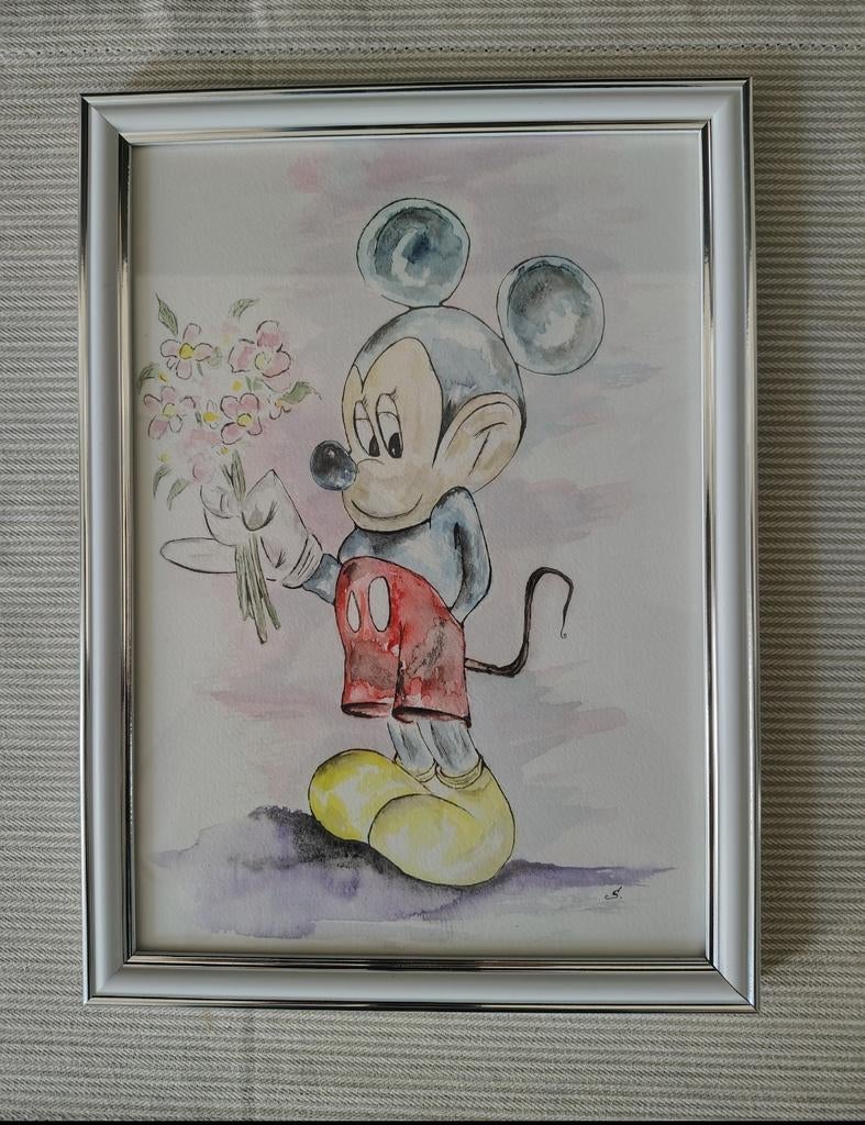 Mickey Mouse aquarel, Antiek en Kunst, Kunst | Schilderijen | Modern, Ophalen of Verzenden