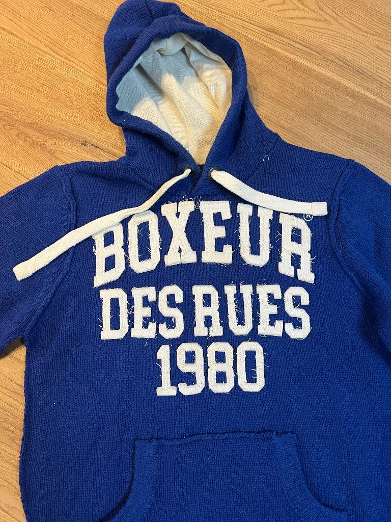 Pull maille capuche Boxeur des Rues 1980 Vintage Taille M, Enlèvement ou Envoi, Comme neuf, Taille 48/50 (M), Bleu