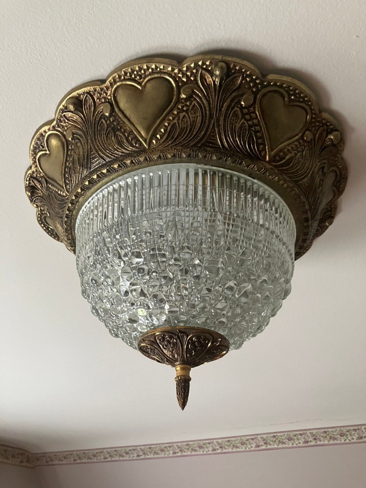 Plafonnier Art Déco en laiton à motif cœur en cristal, Enlèvement ou Envoi