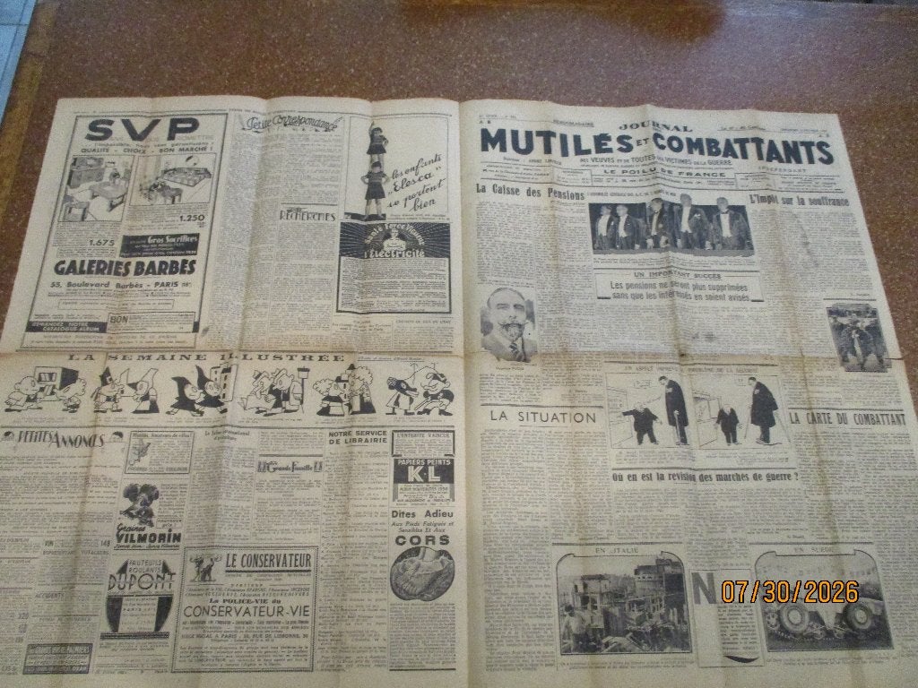 Journal des Mutilés 1936. Artikel Tracts propagande, Verzenden