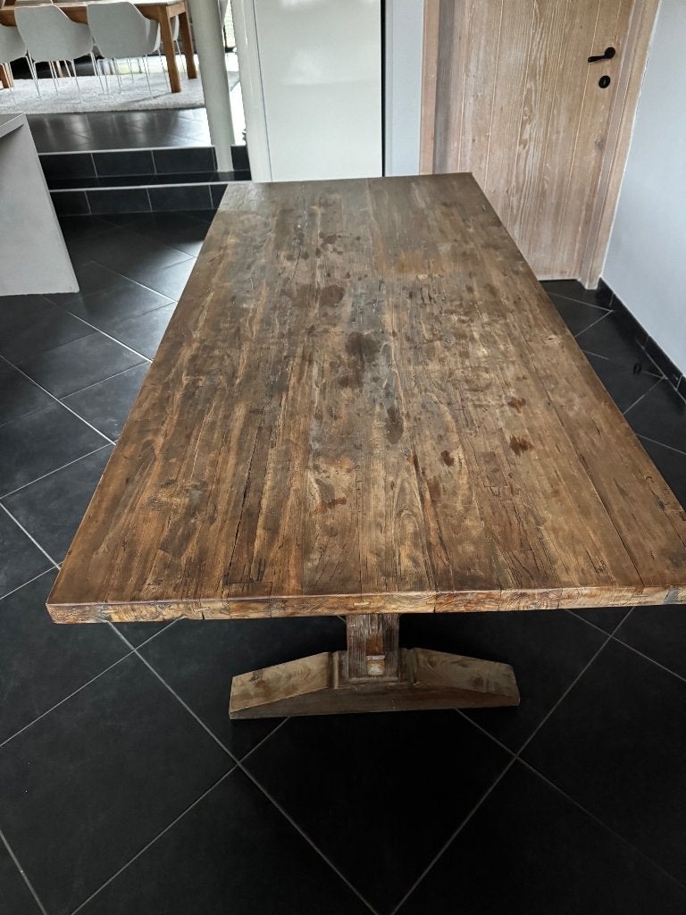 Massief eiken kloostertafel - 200x90 -robuust en karaktervol, Huis en Inrichting, Ophalen, Gebruikt, 50 tot 100 cm, Landelijk, industrieel, sober of stoer