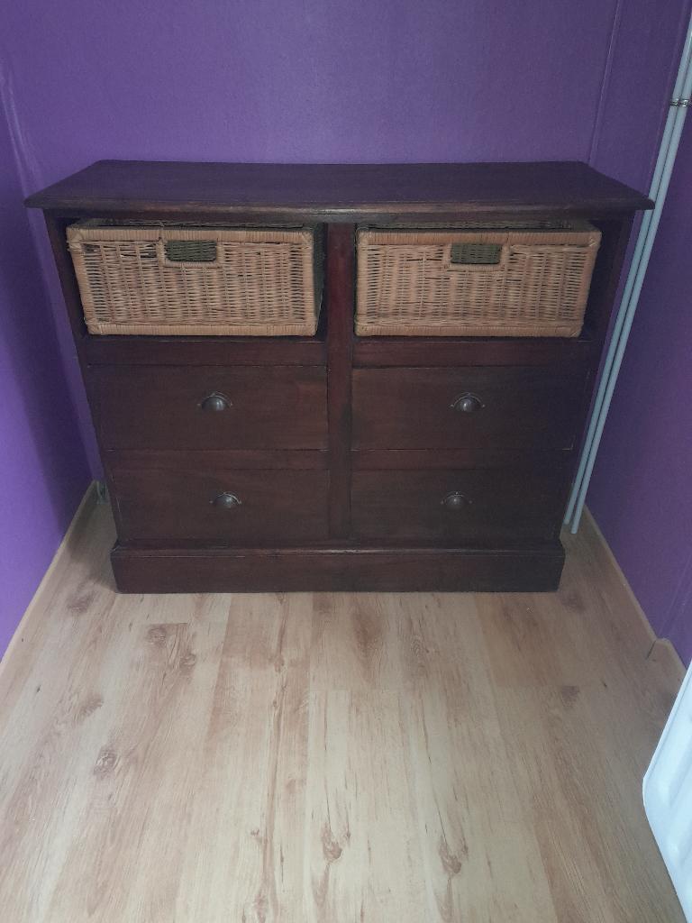 Buffet Teck 6 tiroirs Style Colonial, Teck, 25 à 50 cm, Moins de 100 cm, 100 à 150 cm