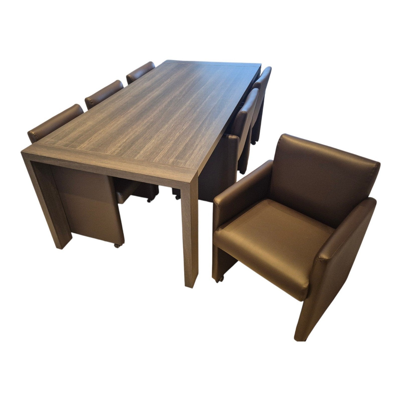 Eettafel 210x100x78h + 6 lederen kuipstoelen, Huis en Inrichting, Ophalen