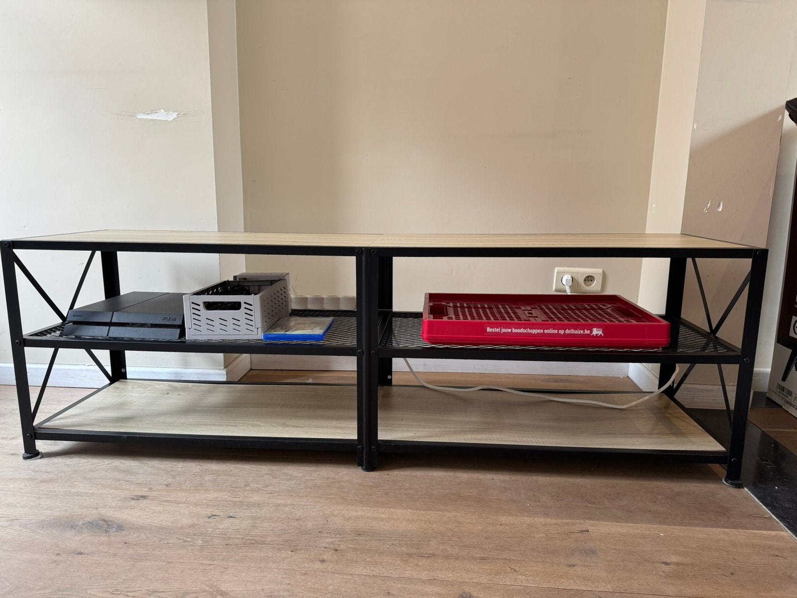Meuble TV, 25 à 50 cm, Metalen frame met houten bladen., Moins de 100 cm, 150 à 200 cm