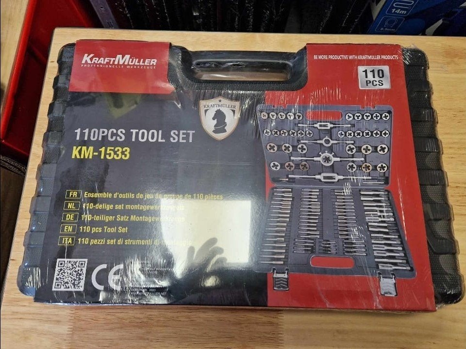 Coffret tarauds et filières 110 pièces Kraftmuller, Doe-het-zelf en Bouw, Gereedschap | Handgereedschap, Nieuw, Ophalen