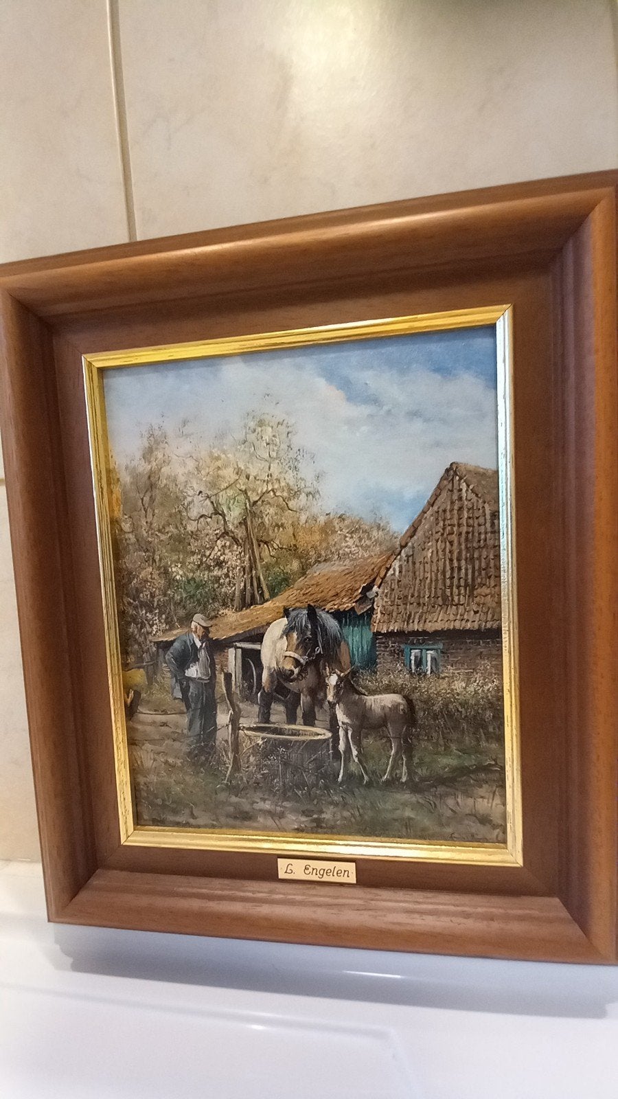 Schilderijtje van schilder Leon engelen,gehandtekend achtera, Antiquités & Art, Enlèvement
