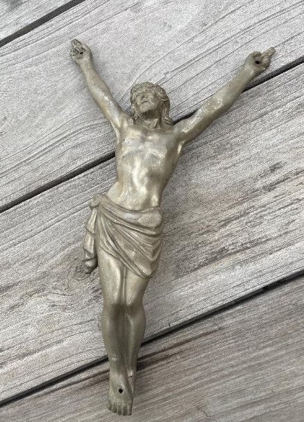 Grote antieken metalen corpus Jezusfiguur, Antiek en Kunst, Ophalen of Verzenden