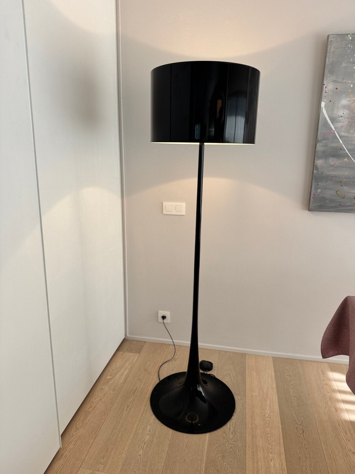 Lampadaire - lampe sur pied Flos Spun Light F laquée noire, Enlèvement, Comme neuf
