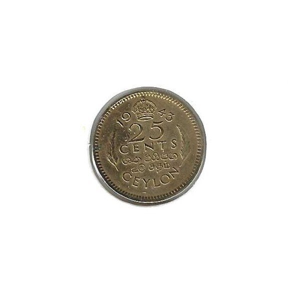 Ceylon, 25 Cents 1943., Postzegels en Munten, Ophalen of Verzenden, Zuid-Azië, Losse munt