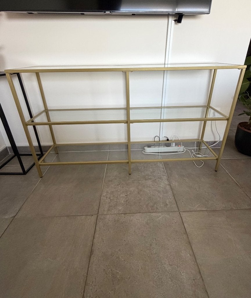 Tv Kast goud, Ophalen, 100 tot 150 cm, Zo goed als nieuw, Glas