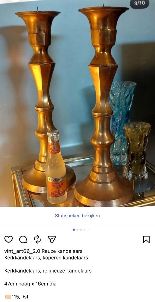 Vintage kandelaars in koper /messing, Antiek en Kunst, Ophalen of Verzenden