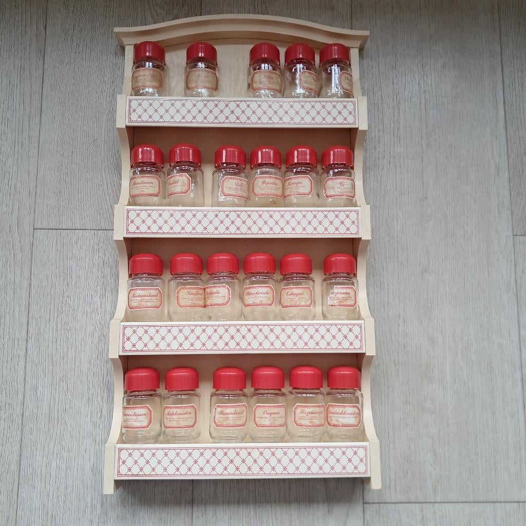 Vintage kruidenrekje met 23 kruidenpotjes, Antiek en Kunst, Ophalen