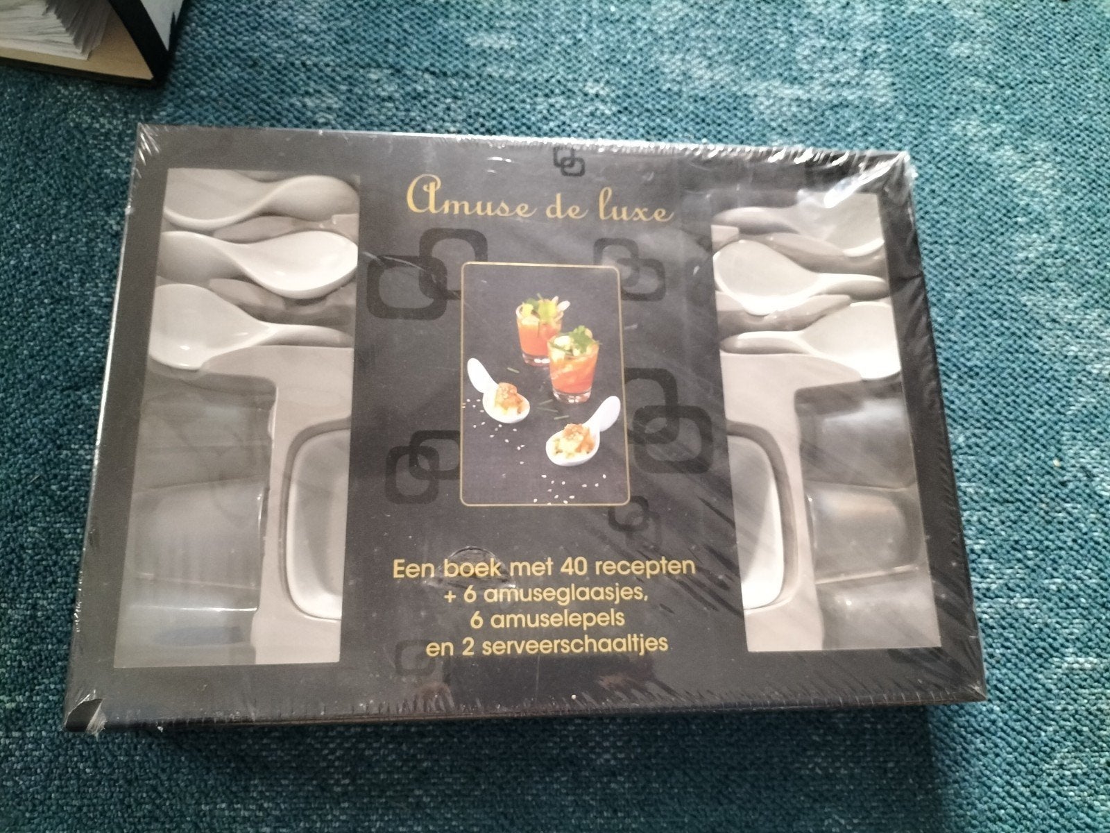 Amuse de Luxe set met receptenboek, glazen, lepels, etc, Ophalen of Verzenden