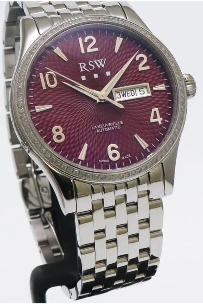 Zwitsers automatisch horloge RSW La Neuveville diamanten, Handtassen en Accessoires, Horloges | Heren, Staal, Staal, Polshorloge