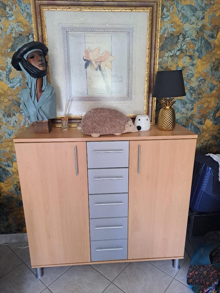 Kast - dressoir teak, Huis en Inrichting, Kasten | Dressoirs, Zo goed als nieuw, 100 tot 150 cm, 25 tot 50 cm, Met lade(s), Met deur(en)