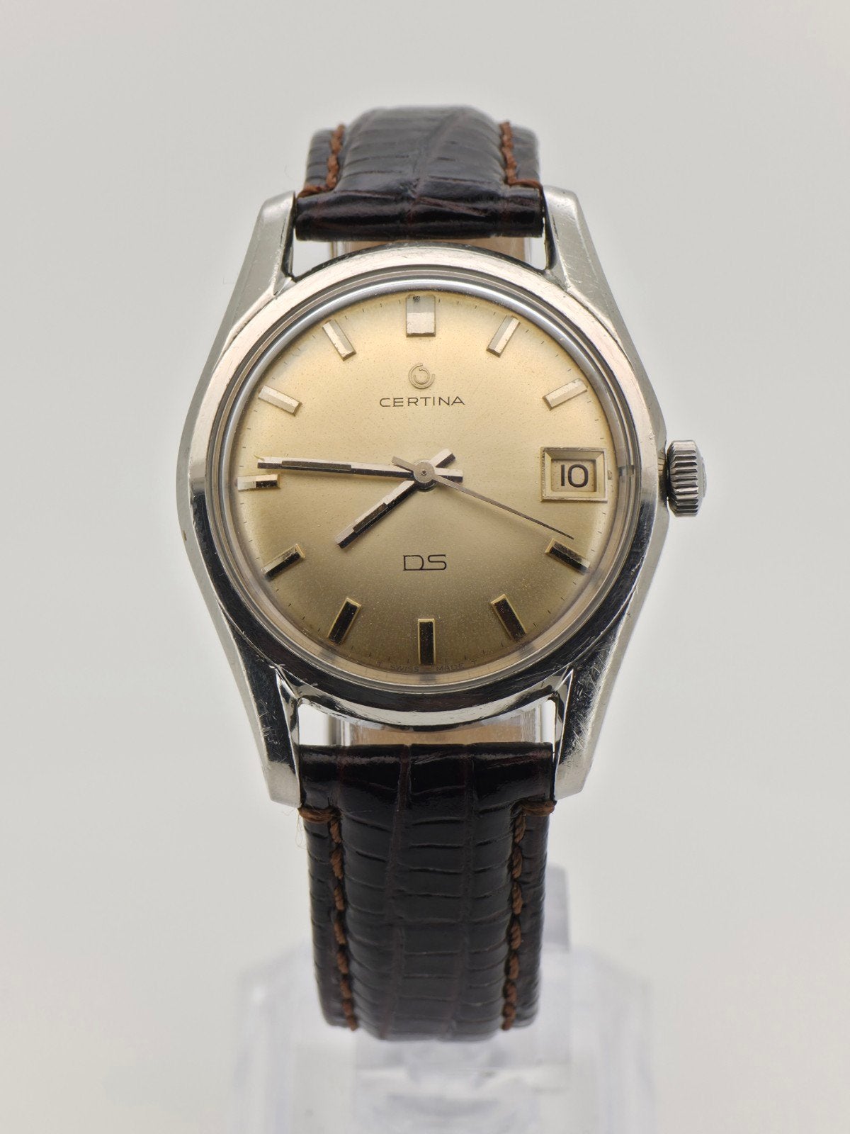 Certina DS handopwinder - Horloge Recent geserviced, Leer, Staal, Polshorloge, Ophalen of Verzenden