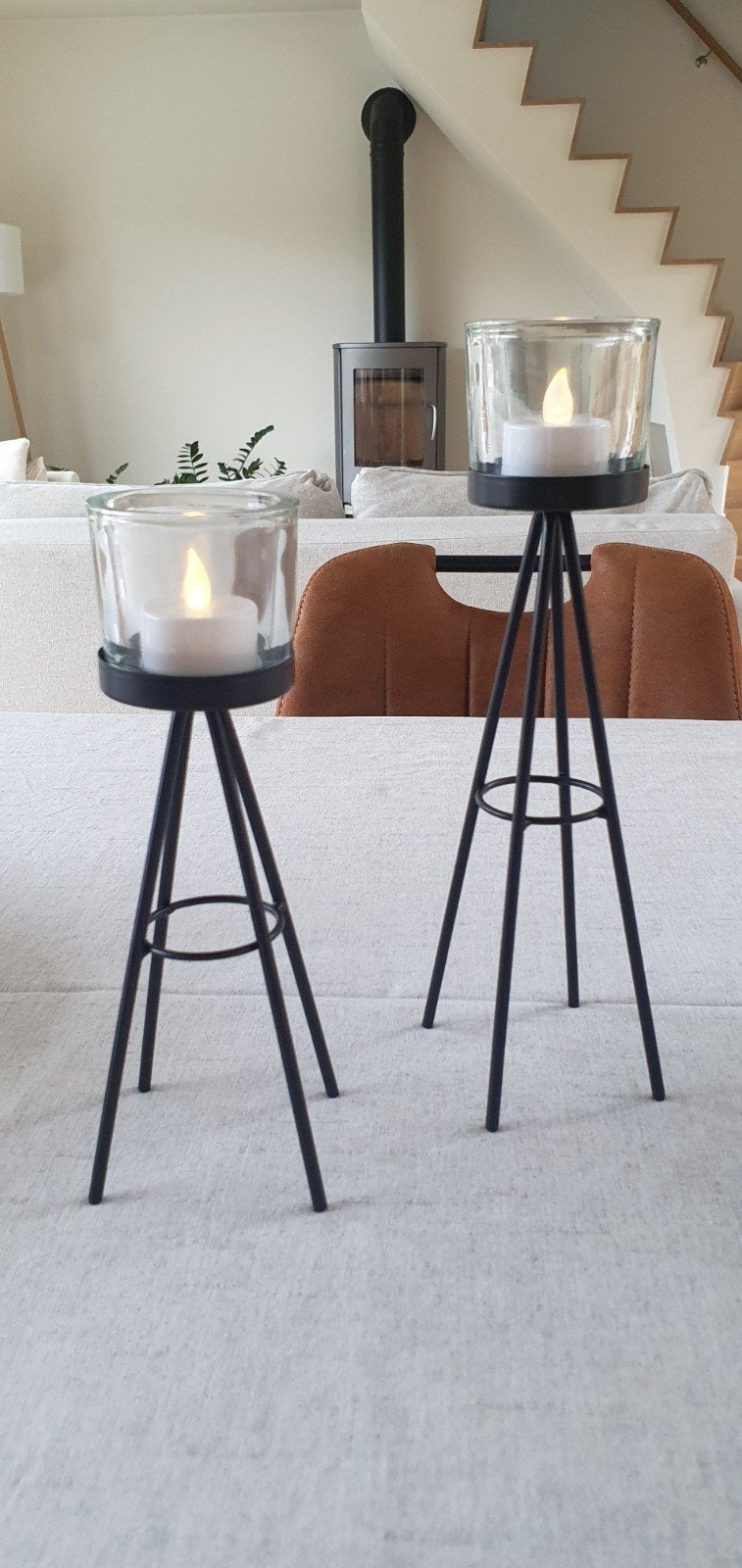 Lot de 2 photophores en métal noir + 2 bocaux en verre, Envoi, Neuf, Noir, Chandelier