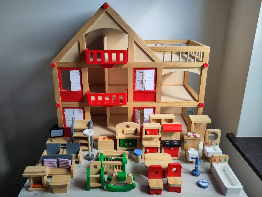 Maison en bois avec meubles, Enlèvement, Utilisé, Maison de poupées