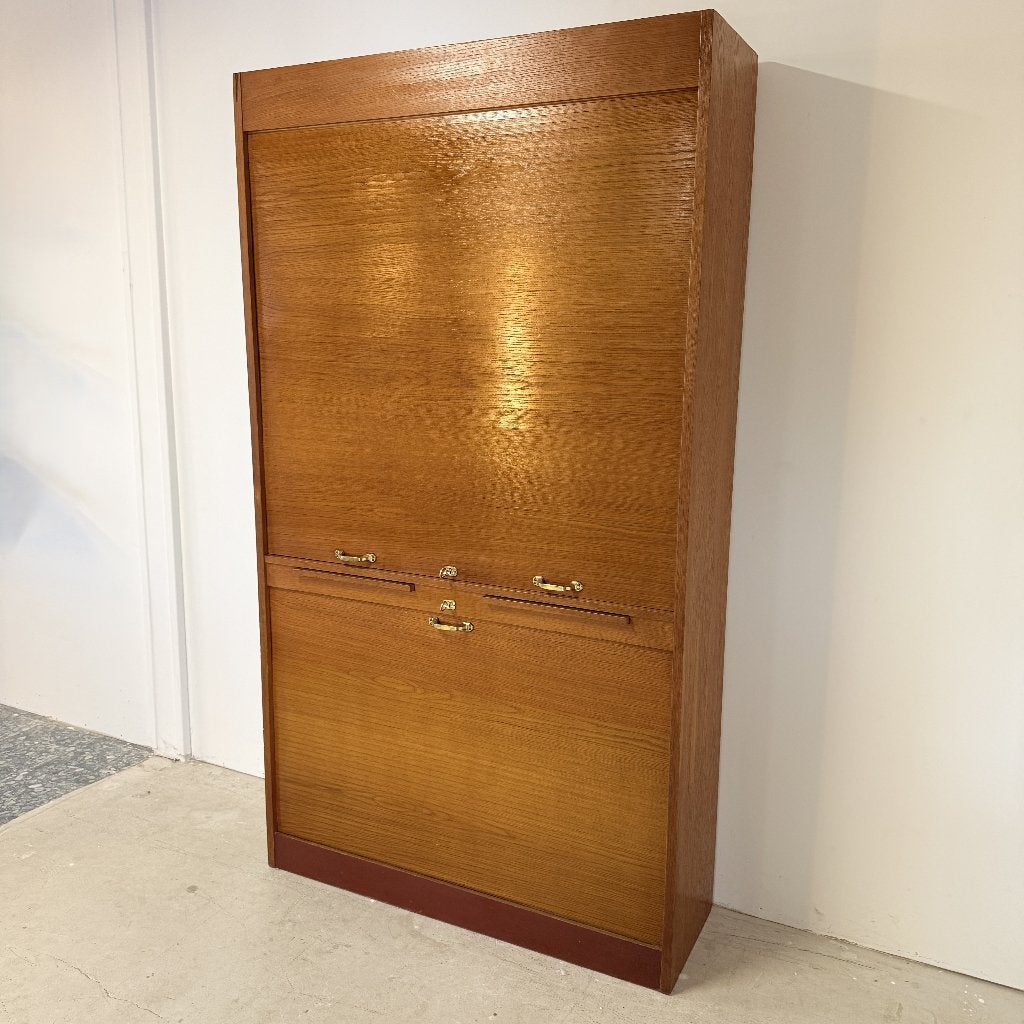 Armoire/classeur à portes roulantes en chêne vintage, Maison & Meubles, 25 à 50 cm, Enlèvement ou Envoi, Chêne, Avec serrure