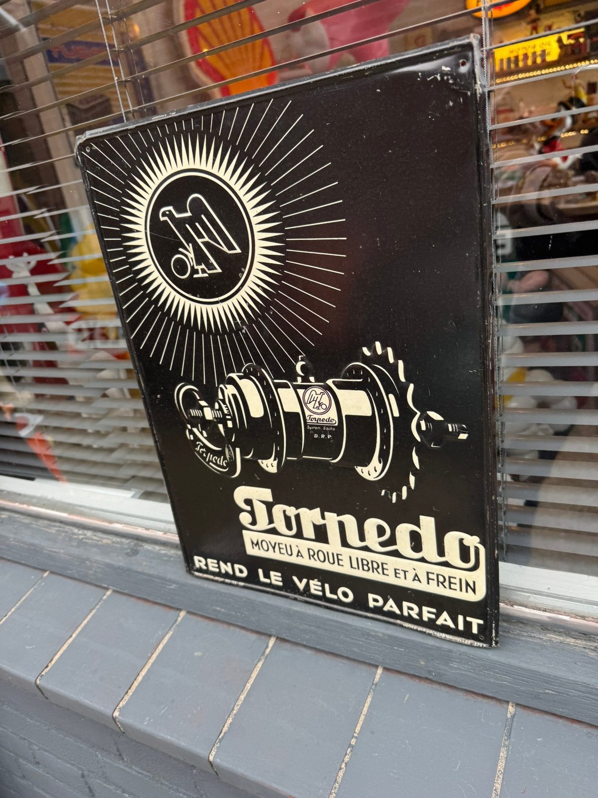 Torpedo fiets oud reclamebord 1937, Reclamebord, Gebruikt, ., Ophalen of Verzenden