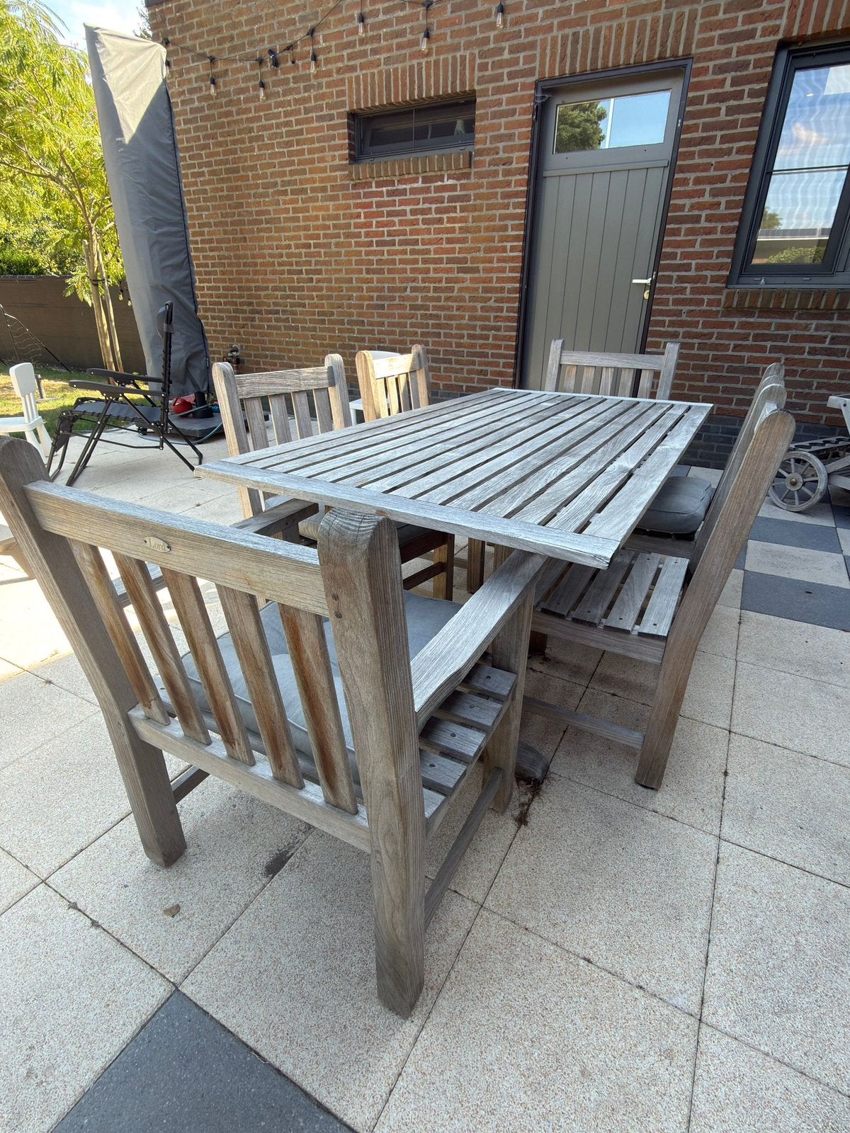 Teak buitentafel set, Ophalen, Gebruikt, 6 zitplaatsen, Tuinset