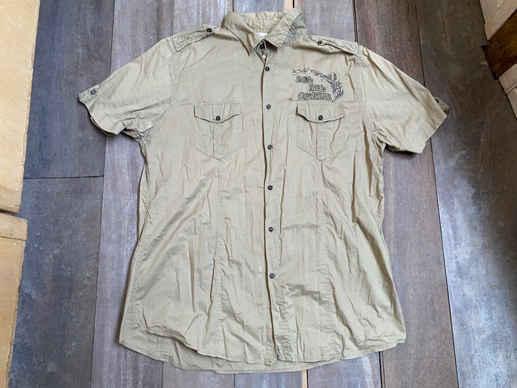 Jules chemise XXL Camel manche courte style militaire, Beige, Porté, Envoi, JULES