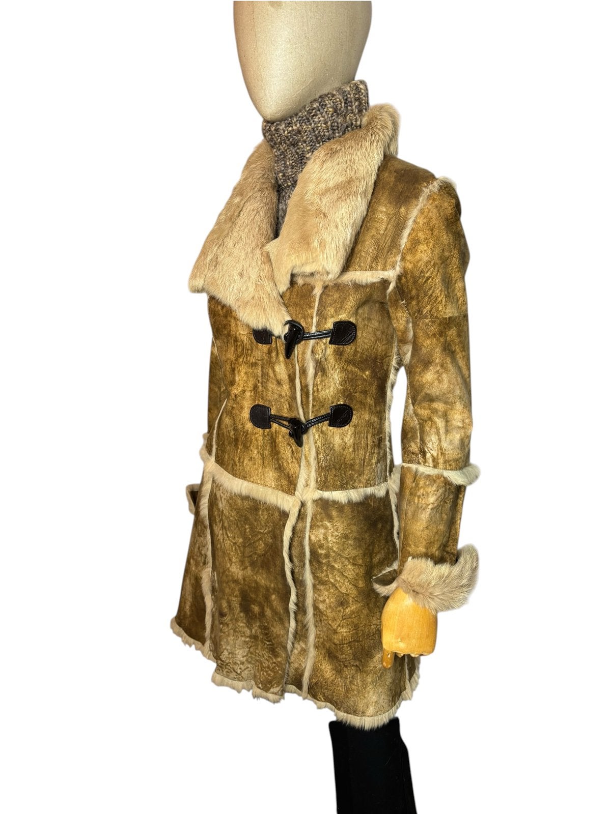 Gouden jas van schapenvacht, grote bontkraag T38, Kleding | Dames, Ophalen of Verzenden, Zo goed als nieuw, Beige