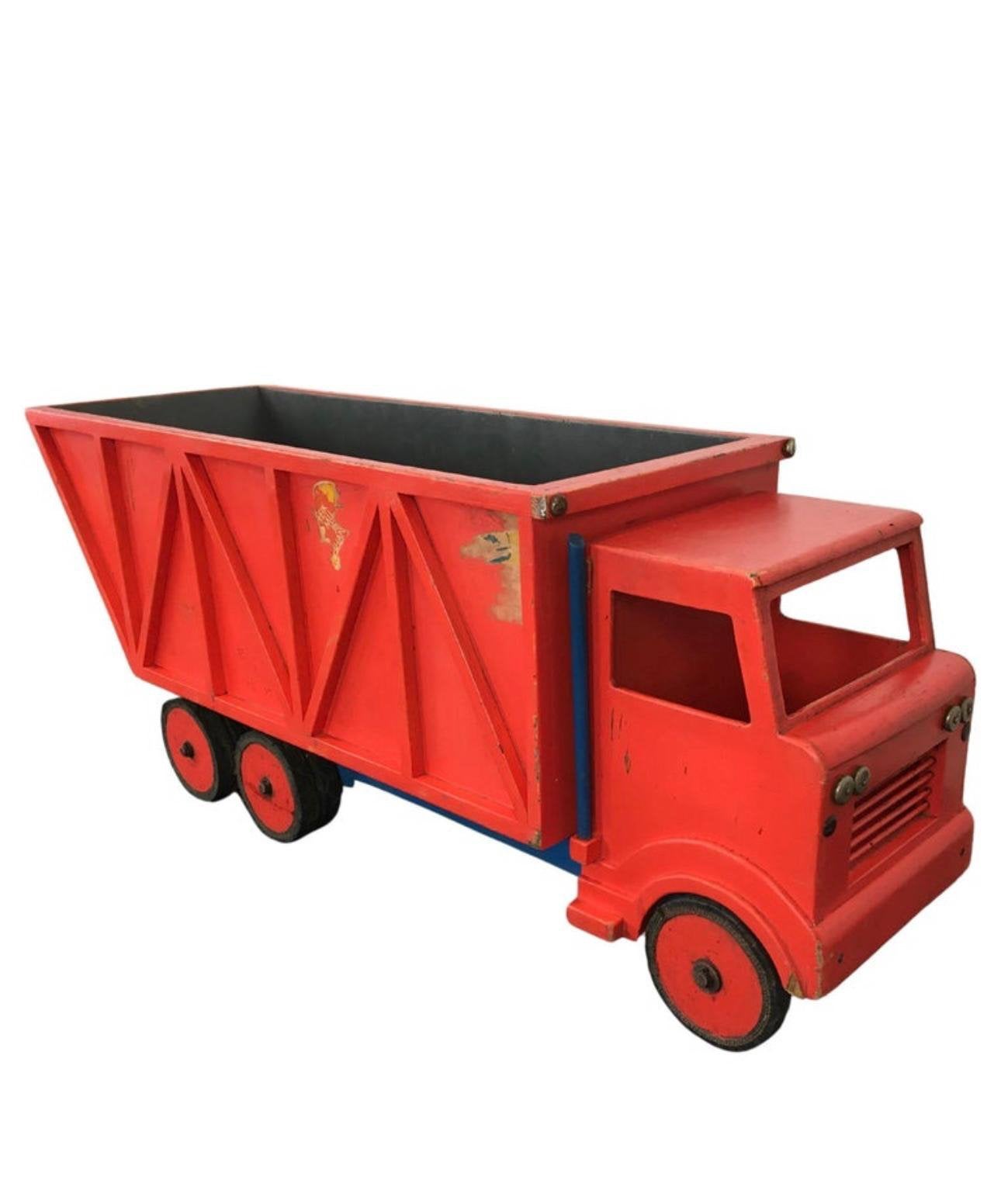 1950s XXL Houten Retro Speelgoed Camion (107 cm !!), Ophalen