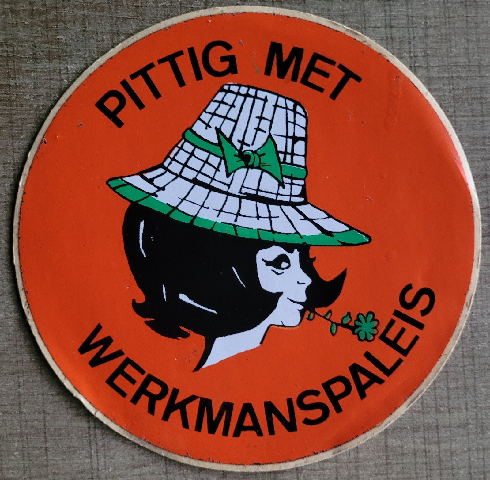 Oude sticker: Pittig met Werkmanspaleis, Ophalen of Verzenden, Gebruikt, Winkel of Supermarkt