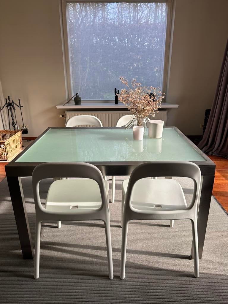 Table extensible design Clasance (verre mat/inox), Cinq personnes ou plus, Verre, Comme neuf, Enlèvement