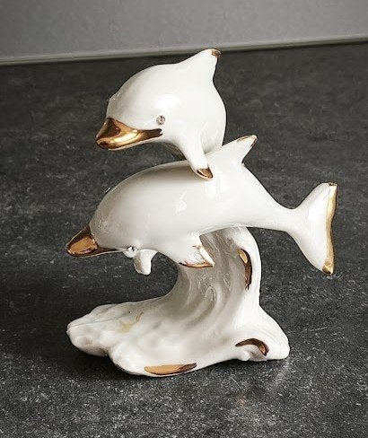 Capodimonte beeldje dolfijnen met goud en strass, Ophalen of Verzenden