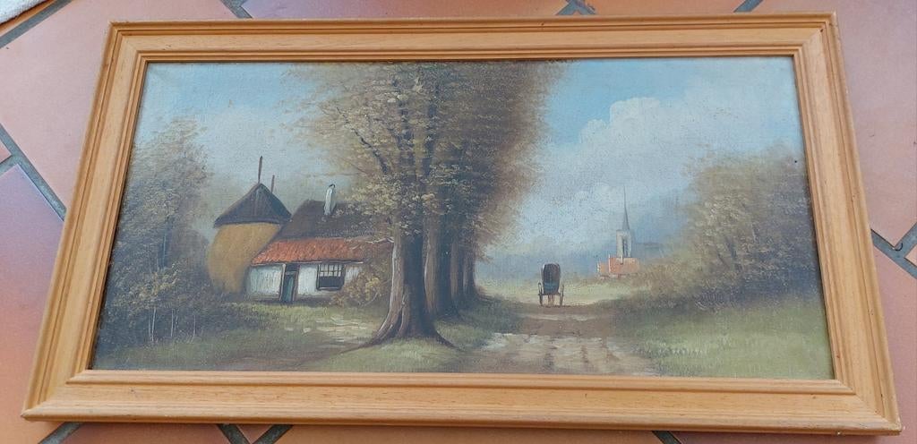 Paysage de campagne calèche non signé, Antiquités & Art, Art | Peinture | Classique, Enlèvement