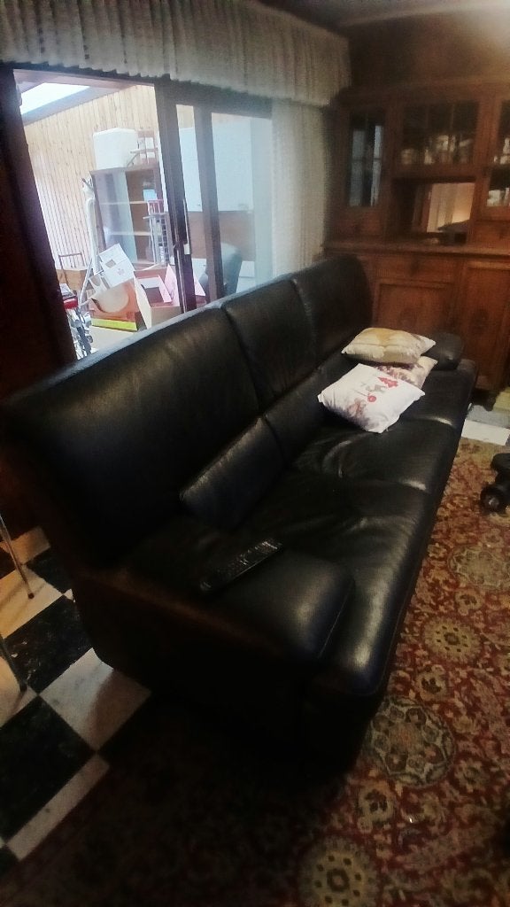 zwarte leren sofa, 200 à 250 cm, Banc droit, Geen idee, zie fotos, Enlèvement