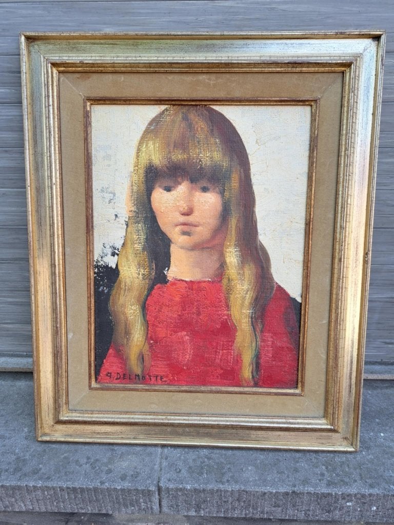 huile sur panneau jeune fille signe marcel delmotte, Antiek en Kunst, Kunst | Schilderijen | Klassiek, Realistisch, Paneel, Ophalen of Verzenden