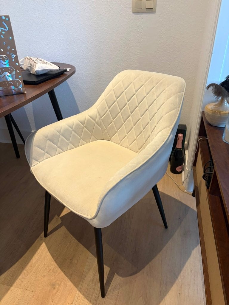 4 chaises, Maison & Meubles, Chaises, Utilisé, Quatre, Métal, Tissus, Blanc, Enlèvement