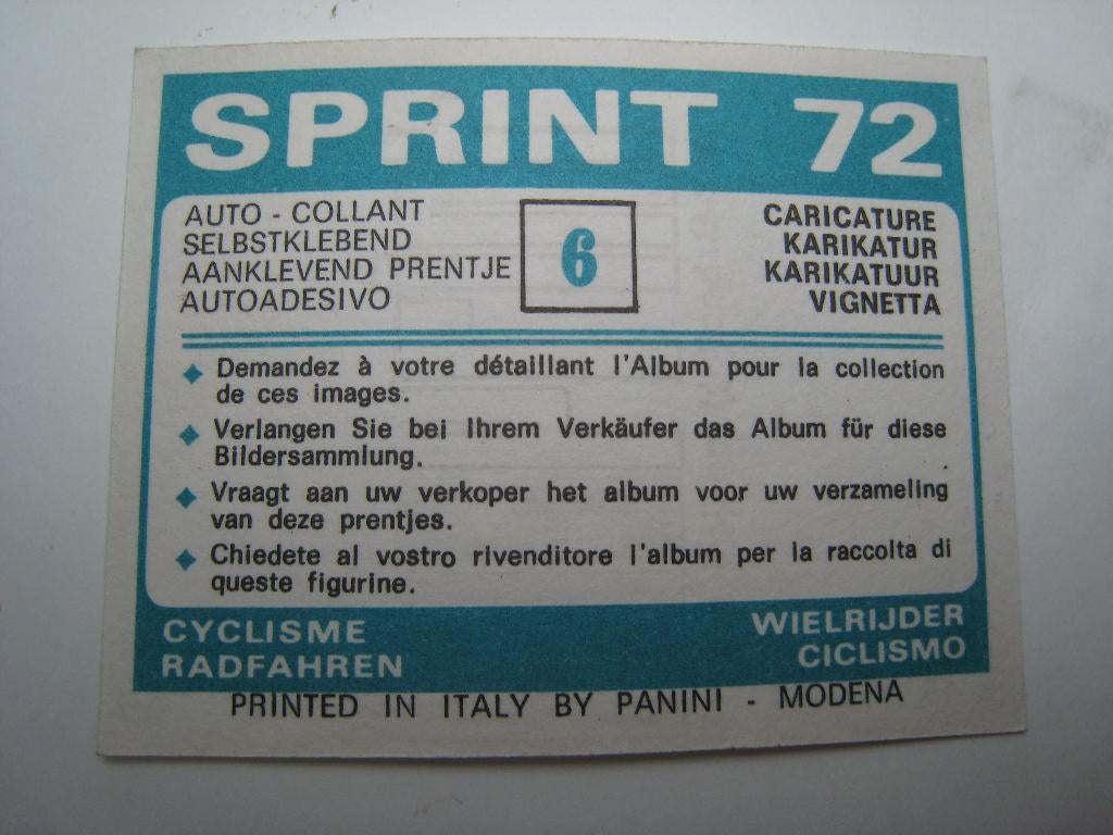 Panini Sprint 1972 Nr 6  Karikatuur, Envoi, Comme neuf, Affiche, Image ou Autocollant
