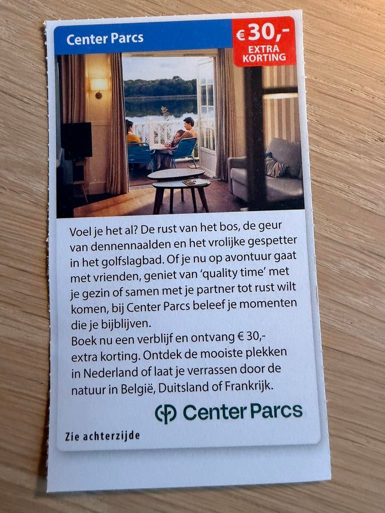 Kortingskaart voor Center Parcs., Tickets & Billets, Carte de réduction