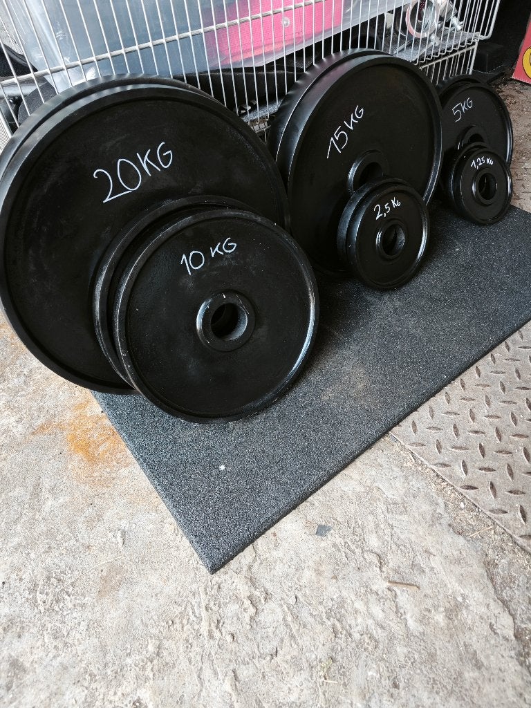 LOT VINTAGE: Disques acier+ 2 barres crantées+ locks origine, Sports & Fitness, Équipement de fitness, Enlèvement, Comme neuf
