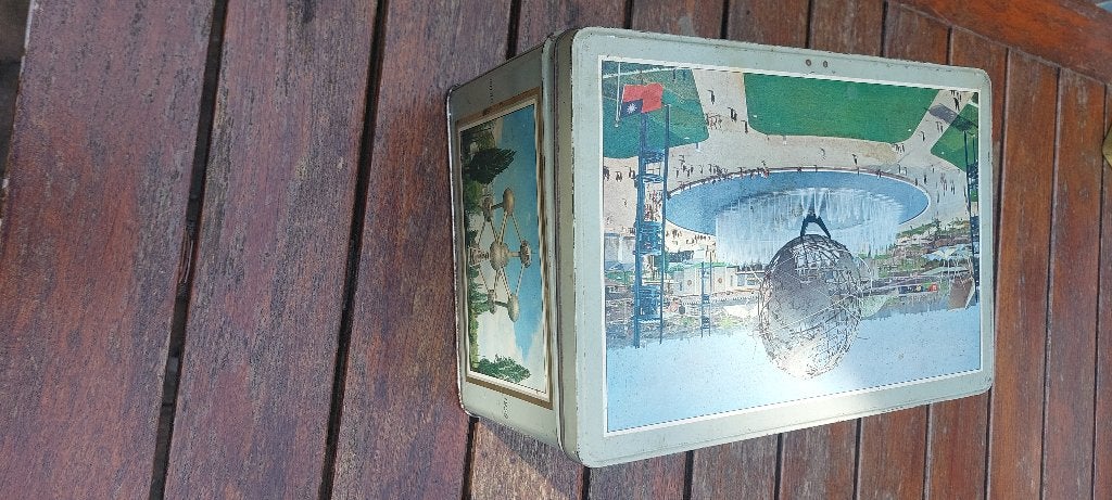 Blikken doos Expo 1958, Verzenden, Gebruikt, Koek(jes), Overige merken