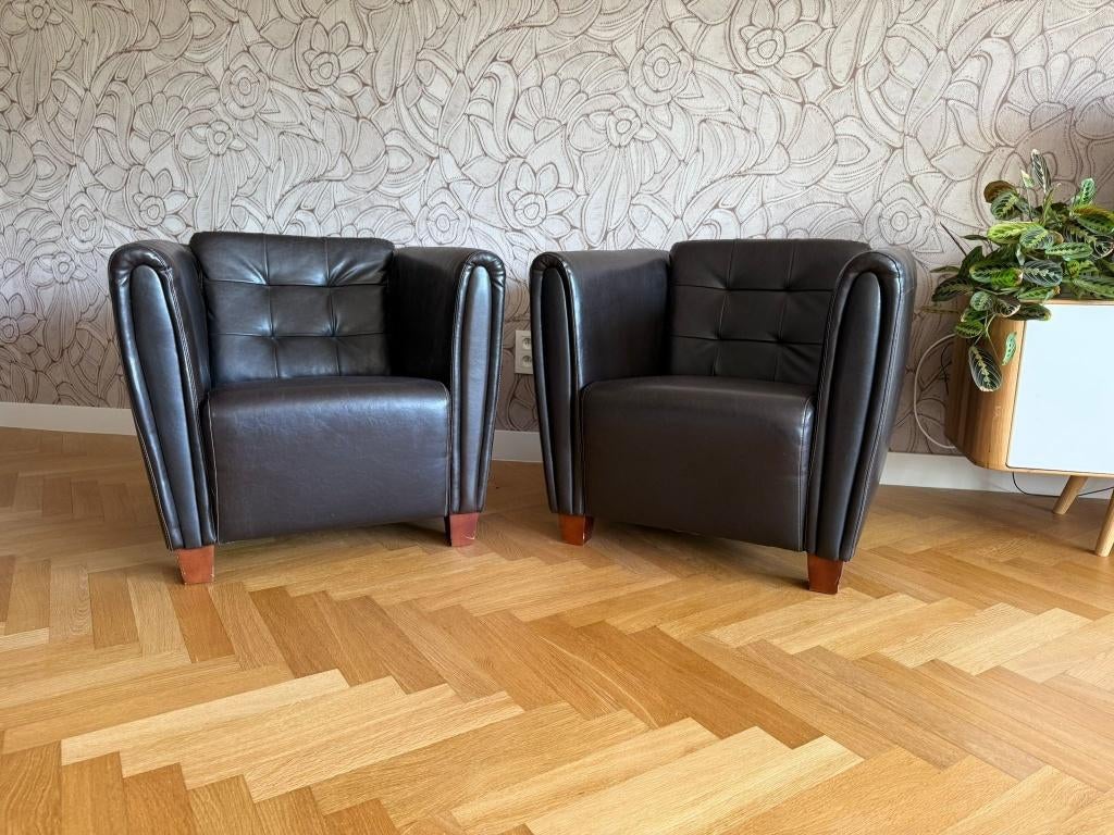 Stijlvolle handgemaakte leren fauteuils, Huis en Inrichting, Fauteuils, Ophalen, 75 tot 100 cm, Zo goed als nieuw, 75 tot 100 cm