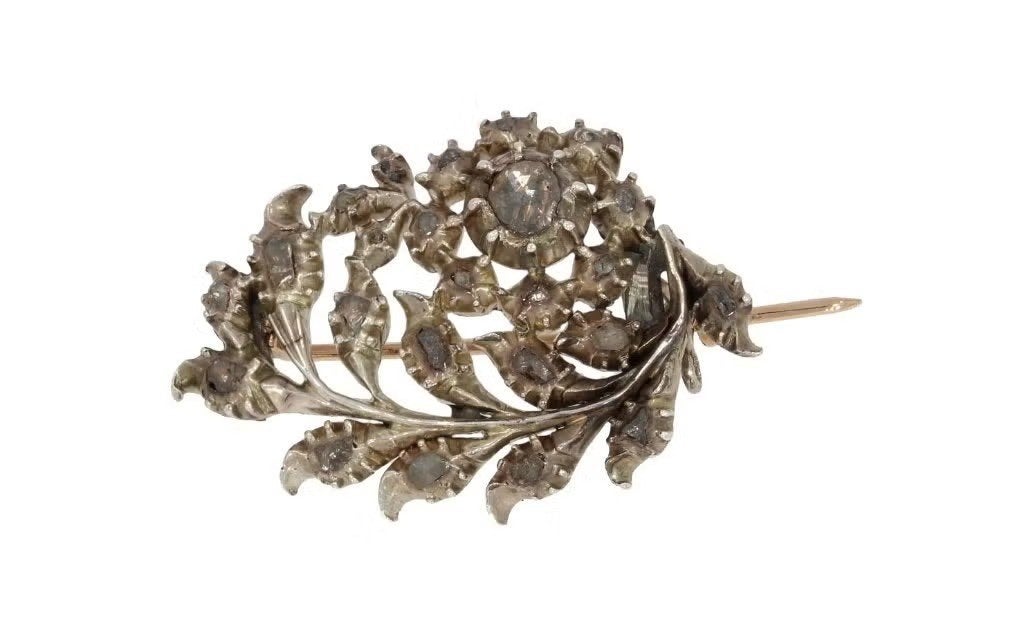 Diamanten antieke bloem broche goud zilver 14k dame vintage, Handtassen en Accessoires, Ophalen of Verzenden, Goud, Broche, Met edelsteen