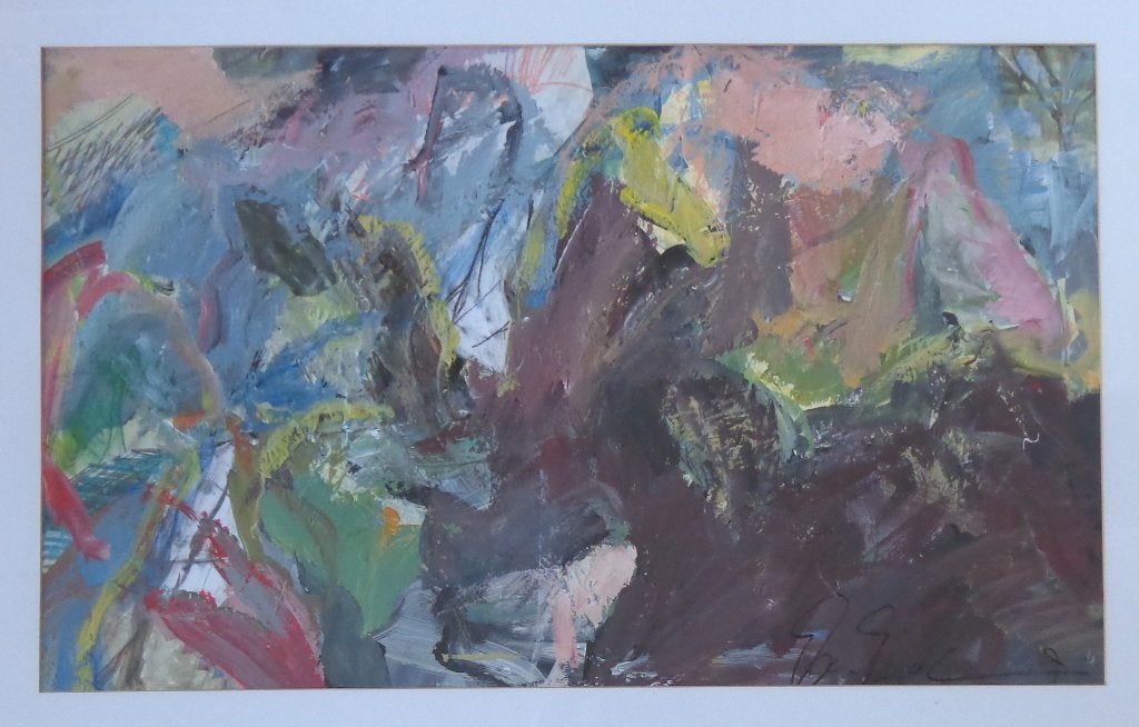 ONLEESBAAR / ABSTRACTIE / OLIEVERF KARTON / 77x1113cm KADER, Ophalen