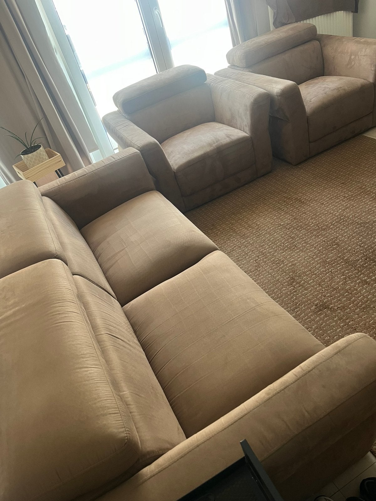 Beige zetel + 2 fauteuils, Huis en Inrichting, Ophalen, Gebruikt