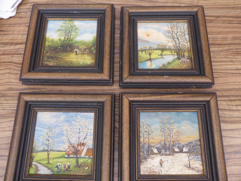 peinture sur toile ,les 4 saisons V . MECKERS ,, MEEKERS ?, Antiquités & Art, Enlèvement ou Envoi, Paysage